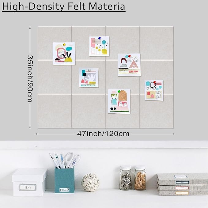 Large Cork Board Alternative for Walls, 47"x35" 12 Pack Felt Wall Tiles Bulletin Board with 30 Push Pins, Sticky Notes, Cork Boards for Office Pin Board Tack Board Felt Boards (Light Camel)