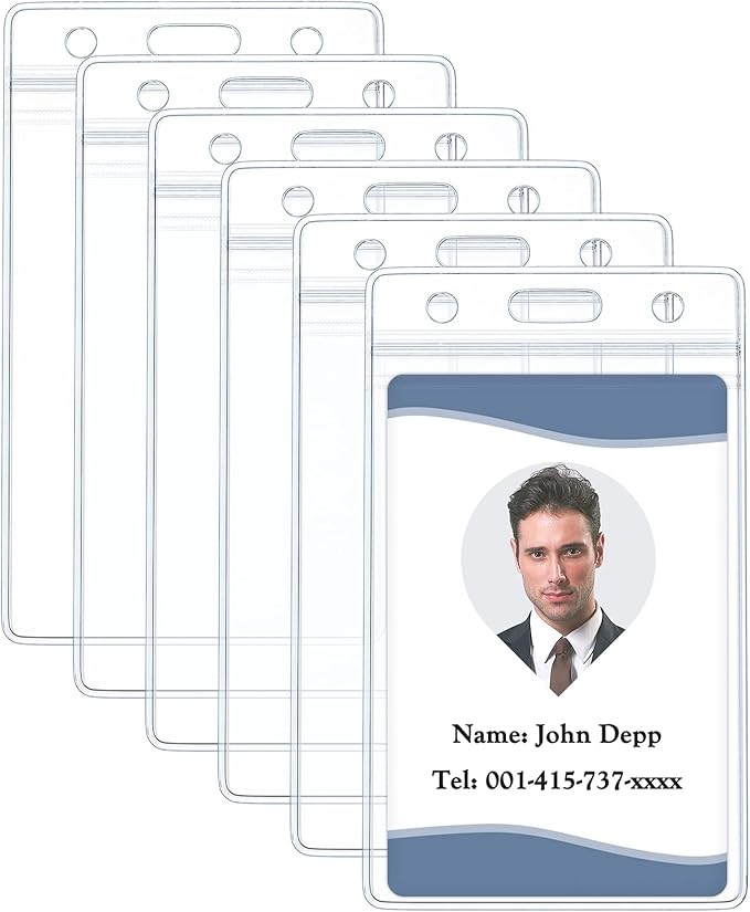 Pawfly 6 Pack Vertical ID Card Badge Holder Waterproof Clear Card Sleeve Case Cover Heavy Duty Card Protector Pouch with Resealable Zip for Proximity Key Card Driver’s License and Credit Card