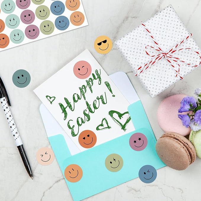 6000 Pieces Boho Happy Smile Face Stickers for School Reward Behavior Chart,3/8 Inch in Diameter Round Bohemian Style Reward Labels 10 Styles Happy Face Stickers for Teachers (50 Sheets)