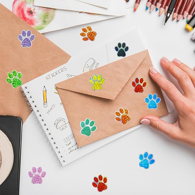 1 Inch Paw Stickers, 550 Pcs Sparkle Black Paw Stickers,Self-Adhesive Holographic Shiny Bear Paw Stickers Roll for Kids Birthday Decor Envelopes Seals Cards Gift Wrap