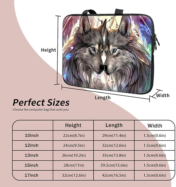 Universal Laptop Sleeve Tablet Case 12 inch, Couple Wolf Slim Carrying Case Durable Handbag Travel Laptop Bag for Surface Pro 9 8 7/Laptop Go 2 3, MacBook Air 11/12