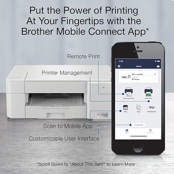 Brother MFC-J1205W INKvestment -Tank Wireless Multi-Function Color Inkjet Printer with Up to 1-Year in Box, Works with Alexa