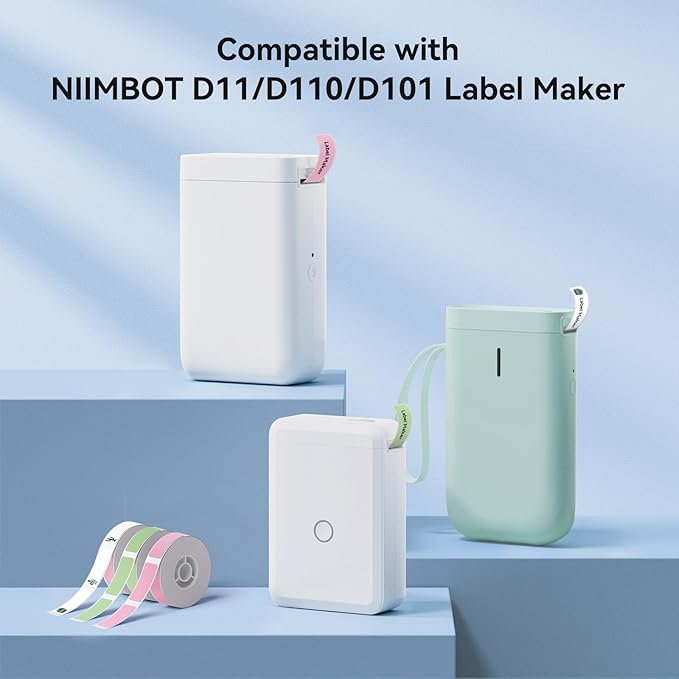 NIIMBOT White Cable Labels Maker Tape for D11/D110/D101 Label Maker, 0.49'' x 4.29'' -65 Tapes/Roll, Thermal Label Tape for Home Office Labeling Tape Replacement