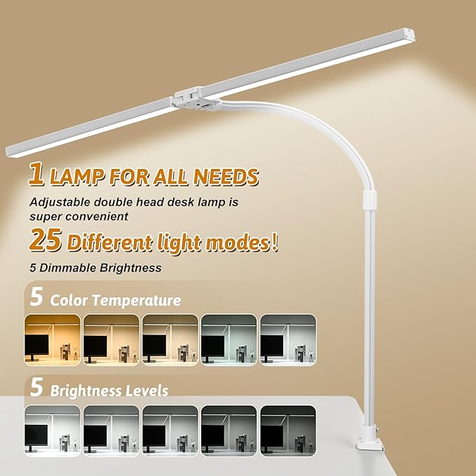 Double Head LED Desk Lamp with Remote Control Tall Desk Lamps for Home Office 24W Brightest Computer Desk Light Office Lamp for Workbench Drafting Architect Study Reading with Anti-Glare Cover