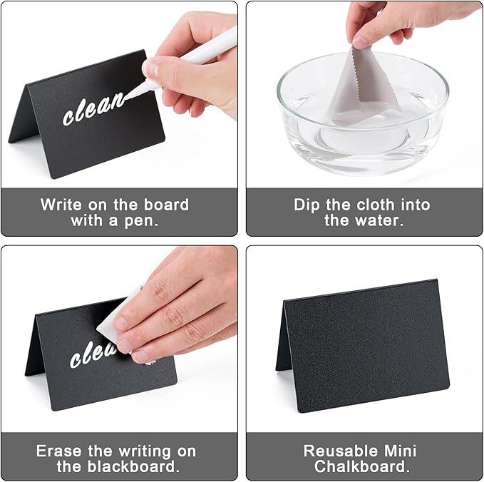 BOOMIBOO 20 Pack 4"x3"Mini Chalkboard Signs, Reusable and Reserved Table Signs, Easy to Write and Wipe Out, Food Labels for Parties - Buffets - Birthdays -Bakery-Table Numbers-Weddings