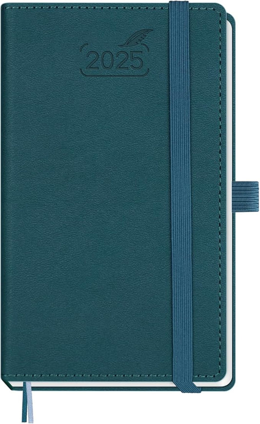 BEZEND Pocket Calendar 2025 for Purse 3.5" x 6", 2025 Pocket Planner Daily Weekly & Monthly with Pen Holder, Small Agenda 2025 with Vegan Leather Hard Cover - Dark Green