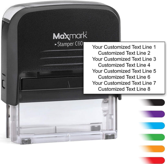 Custom Self Inking Rubber Stamp - Up to 8 Lines of Text - Choose from 15 Ink Colors - XX-Large Size