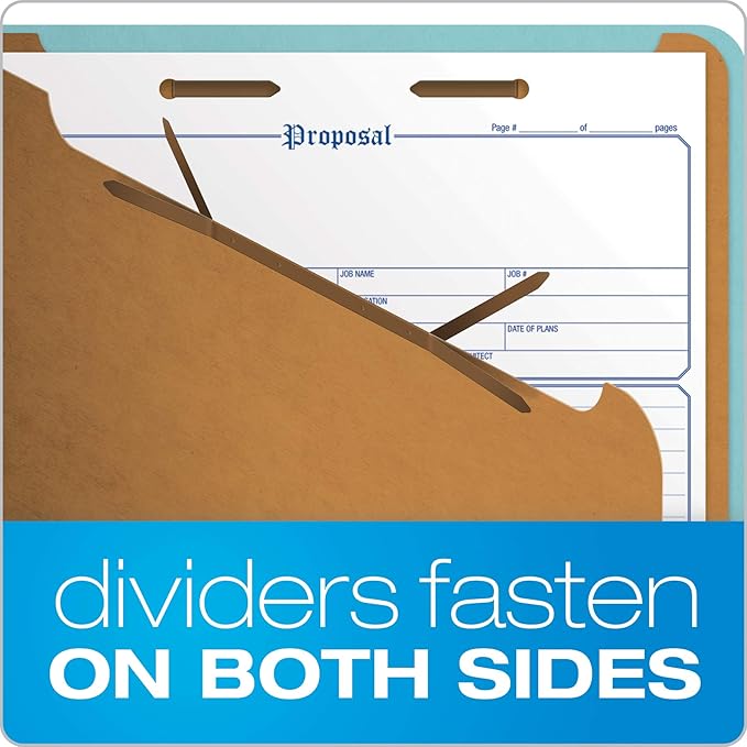 Pendaflex Recycled Classification File Folders, 2 Dividers, 2" Embedded Fasteners, 2/5 Tab Cut, Letter Size, Light Blue, Box of 10 (24030R)