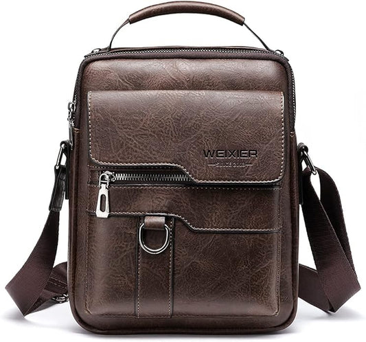 Hebetag Small Leather Sling Shoulder Bag Messenger Pack for Men Women Outdoor Travel Business