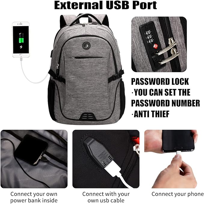 SHRRADOO Travel Laptop Backpack, Business Anti Theft Slim Durable Laptops Backpack with USB Charging Port, College High School Computer Bag for Men Women Fits 16.3 Inch Notebook
