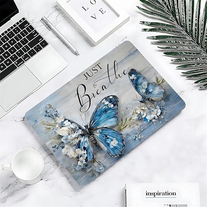 Compatible with MacBook Air 13.3 inch Case 2018-2020 Release A1932 A2179 A2337, Blue Flower Butterfly Hard Plastic Shell Cover Case