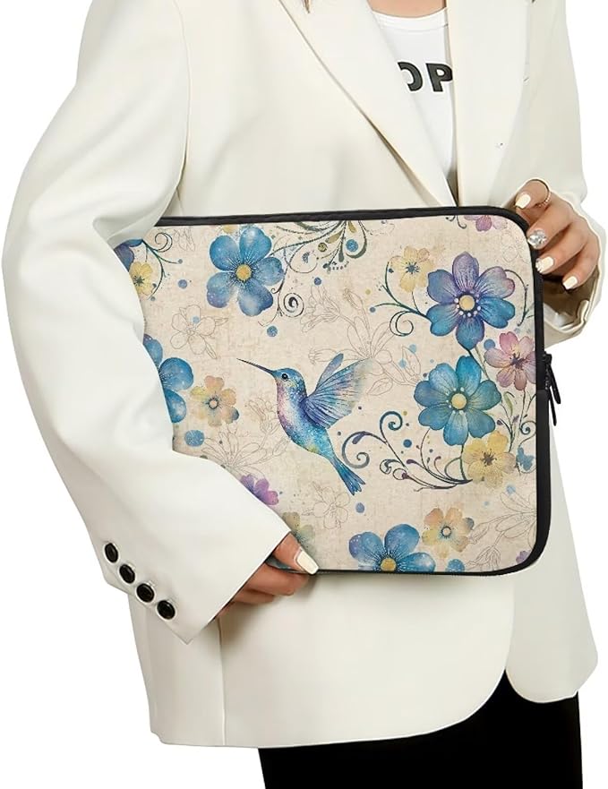 Hummingbird Printed Laptop Case Bag 17 Inch, Floral Printed Computer Bag Portable Laptop Sleeve for Boys, Easy to Carry Laptop Briefcase Work Bag Compatible with Most Laptops