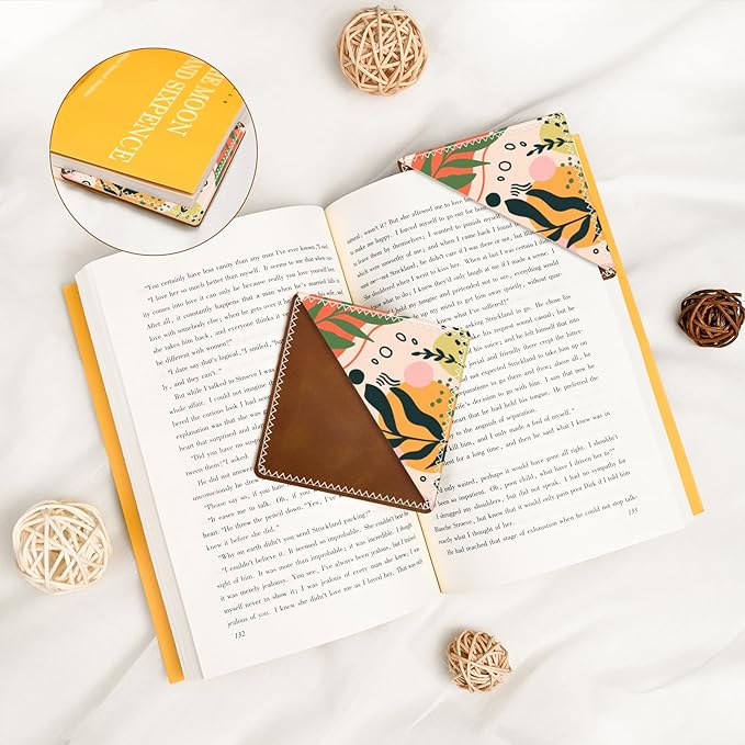 Personalized Leather Bookmarks, Fun & Cute Book Accessories for Reading Lovers, Unbreakable Page Markers for Women Men Girls Boys Student Teacher Kids Retirement Birthday Gifts (Boho Leaves)