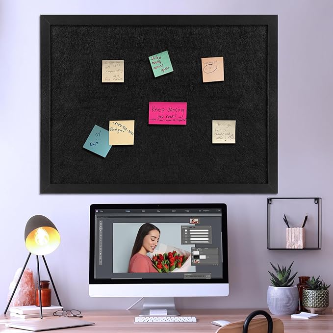 TORASO Cork Board Bulletin Board, 23.5" X 35.5" Cork Boards for Walls with Pins, Eye Bolts, gaskets, Screws, Pin Board for Office, School and Home (BK,60x90cm,1p)