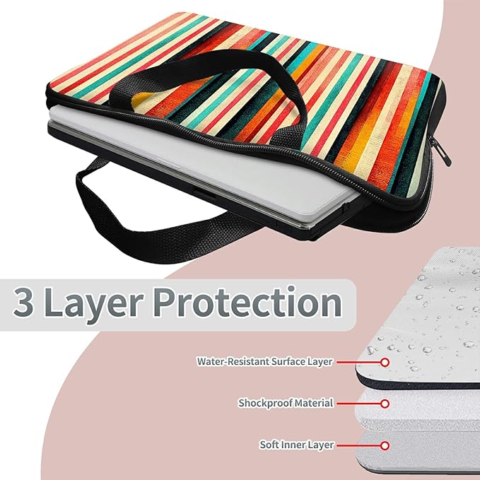 Universal Laptop Sleeve Tablet Case 12 inch, Colorful Vertical Stripes Slim Carrying Case Durable Handbag Travel Laptop Bag for Surface Pro 9 8 7/Laptop Go 2 3, MacBook Air 11/12