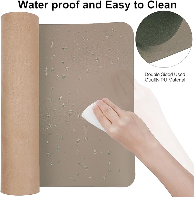 Boutilon Leather Desk Pad 24"x 14" Non-Slip Mouse Pad,Office Desk Mat,Waterprooft PU Leather Desk Blotter,Desk Pad Protector,Desk Writing Pad for Home Office Decor (S-Champagne)