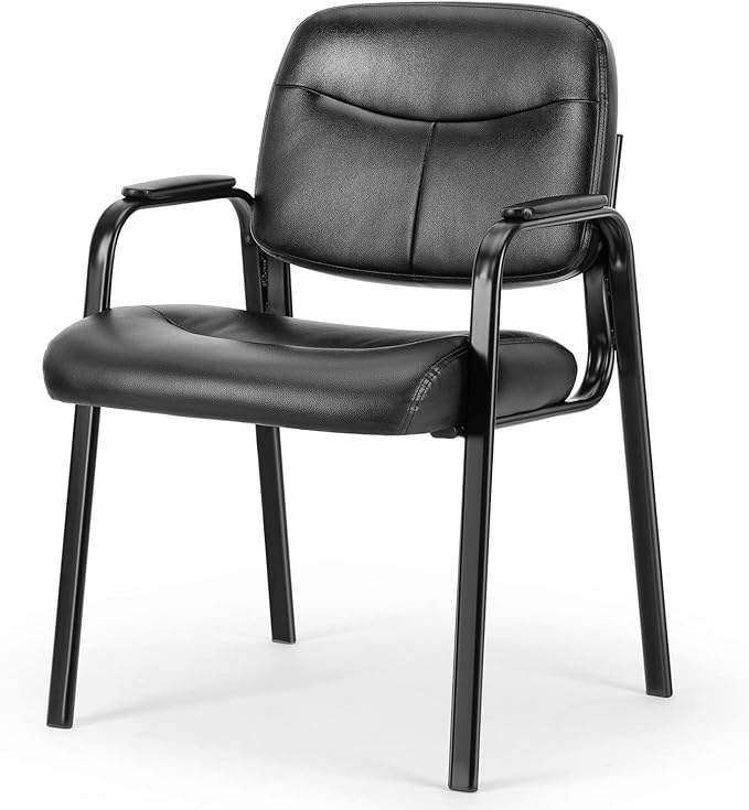 OLIXIS Guest Reception Desk Chairs Without Wheels PU Leather Padded Arms, for Office Waiting Room Restaurant Library Barber Store Clinic Lobby Student Adult, Black-1 Pack