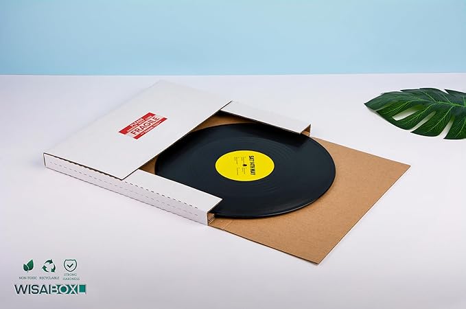 White Vinyl Record Mailers 12.8x12.8x1 Inch LP Mailing Corrugated Cardboard Boxes, Easy-Fold, Multi-Depth Album Shipping Boxes with Fragile Stickers, 15 Pack