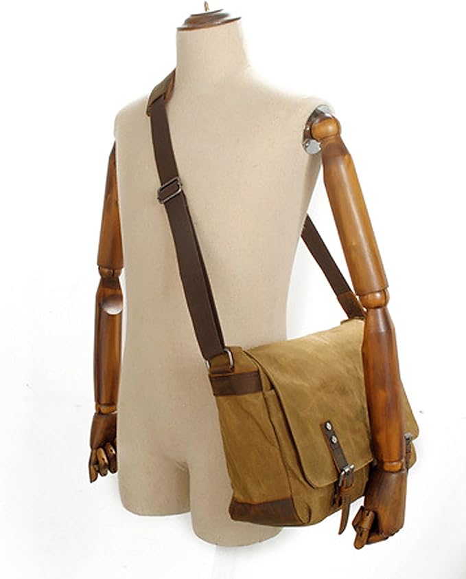 HuaChen Men's Waxed Canvas Messenger Bag Shoulder Crossbody Laptop Bag Satchel (M49_Army Green)
