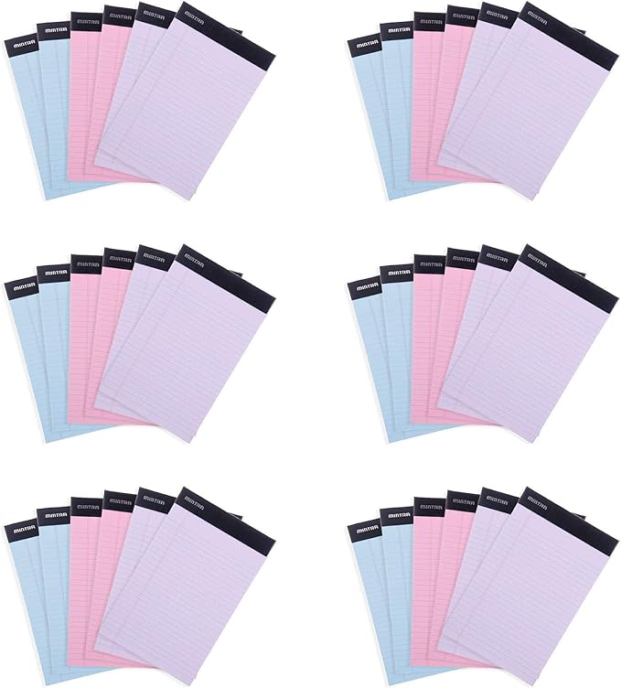 Mintra Office Legal Pads, ((xBasic, 5in x 8in, (Pastel), 36pk (6-6pks)), Narrow Ruled, 50 Sheets per Notepad, Micro perforated Writing Pad, Notebook Paper for School, College, Office, Work