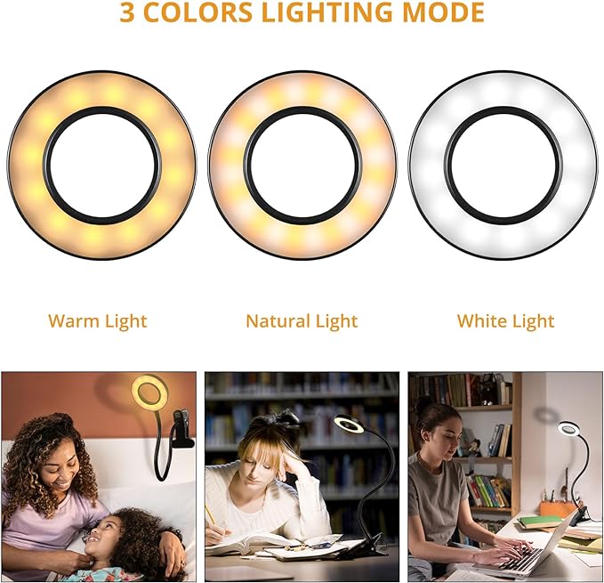 Desk Clip on Lamp for Reading Home Office, with 5V 2A Adapter, 10 Dimmable Brightness 3 Modes, Clamp Reading Light for Bed Headboard, Craft (Black)…