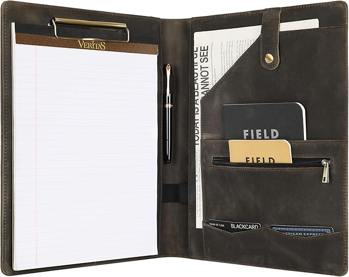 Personalized Leather Padfolio for Lefty, Business Portfolio Binder with Clipboard, Legal Pad Portfolio Folder for Men/Women - Grey