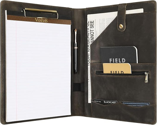 Personalized Leather Padfolio for Lefty, Business Portfolio Binder with Clipboard, Legal Pad Portfolio Folder for Men/Women - Grey