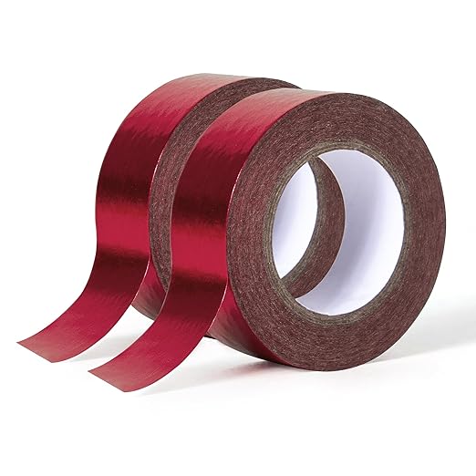 Solid Foil Washi Tape - Low Tack Self Adhesive Decorative Washi Tape Shiny Metallic Color - 3/5 Inch Wide and 66 FT Long Total, Red