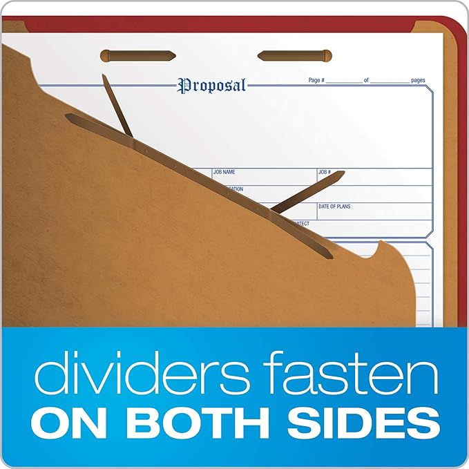 Pendaflex Recycled Classification File Folders, 2 Dividers, 2" Embedded Fasteners, 2/5 Tab Cut, Letter Size, Red (24075R), Specialty, Box of 10