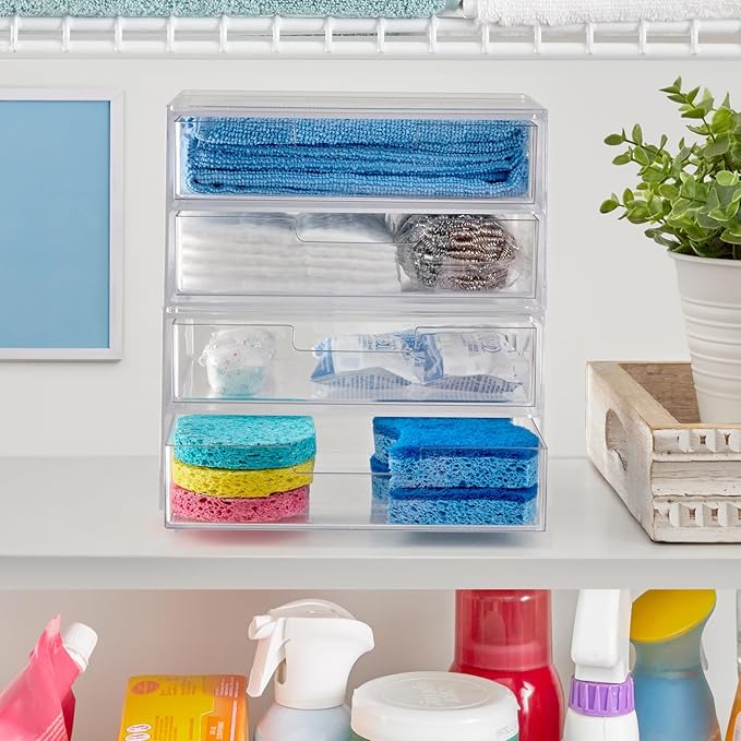 STORi Chloe Space-Saving Clear Drawer Organizer (4 Wide Drawers) Sort Office, Kitchen, Beauty Supplies, Makeup, Pens, Jewelry, Stationary, Made in USA