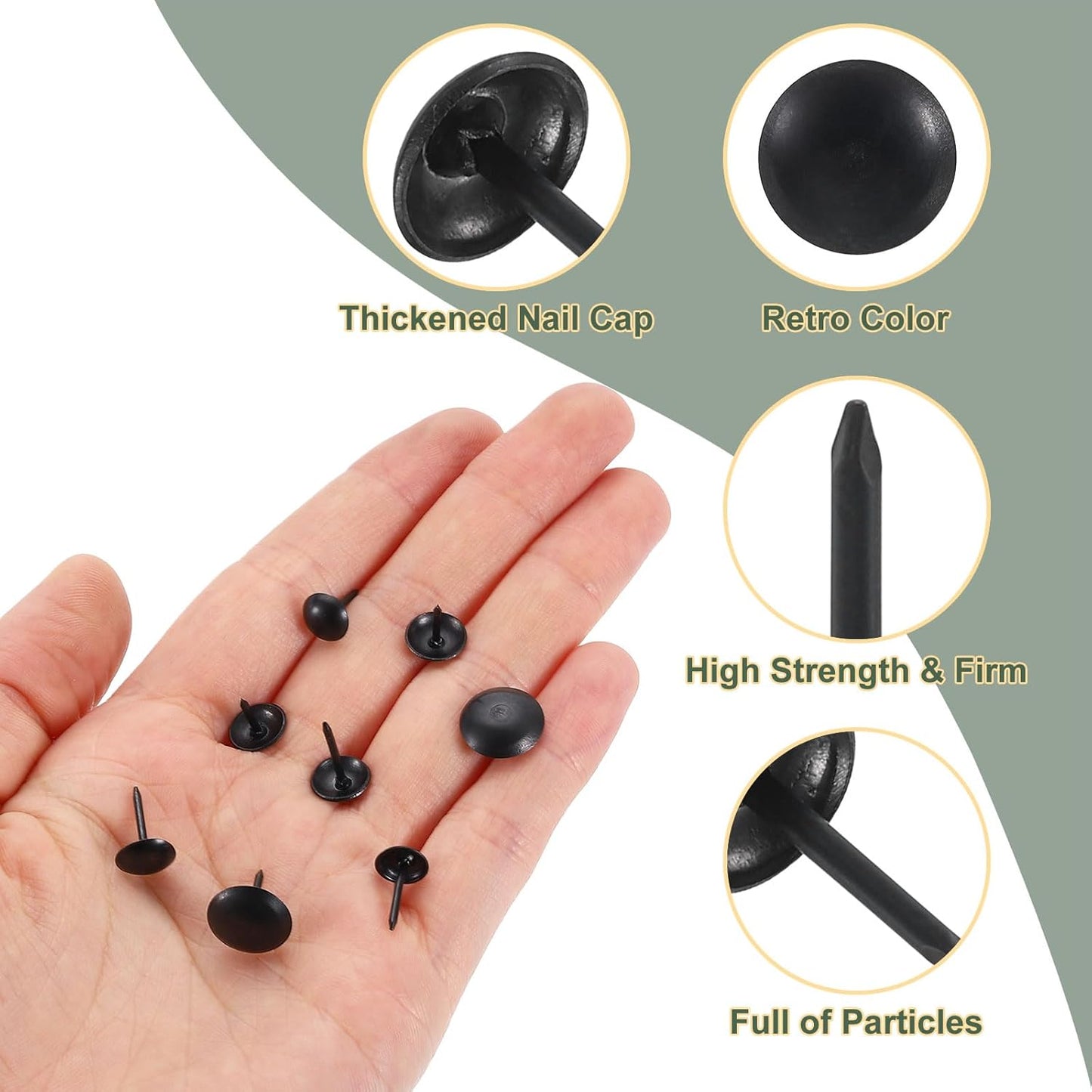 uxcell 200 Pcs Upholstery Tacks, 12 x 13mm Round Head Upholstery Nails Pins Vintage Decorative Furniture Tacks for Chairs Sofas Beds DIY Project, Black