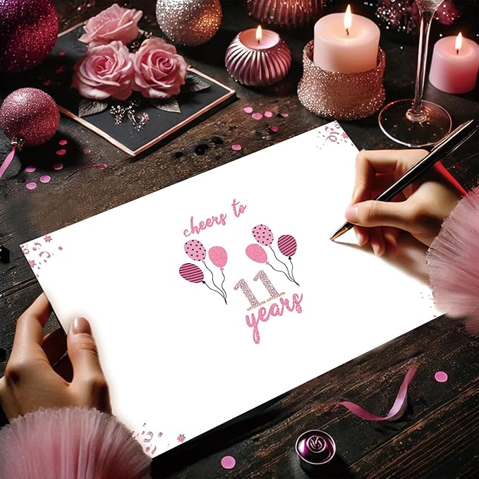 11 Year Old Girl Birthday Gifts, 11th Birthday Decorations for Girls, 11th Birthday Card, Celebration Ideas, Big Size, Rose Pink Gold