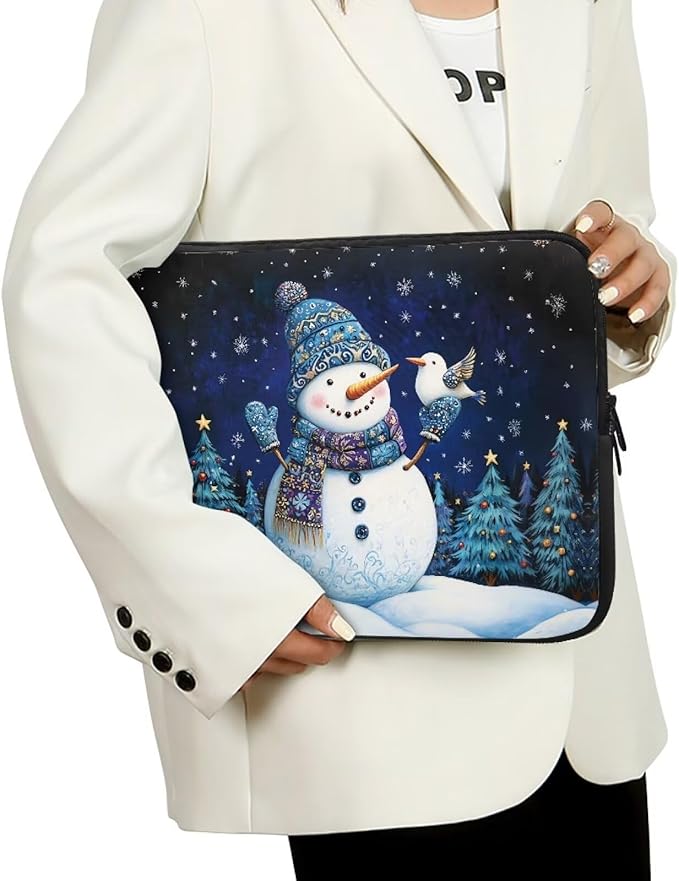 Cute Snowman Computer Sleeve for Women 13 inch Laptop Sleeve Christmas Lap Top Case with Multiple Uses Tablet Bag Teen Girls Laptop Carrying Case Briefcase