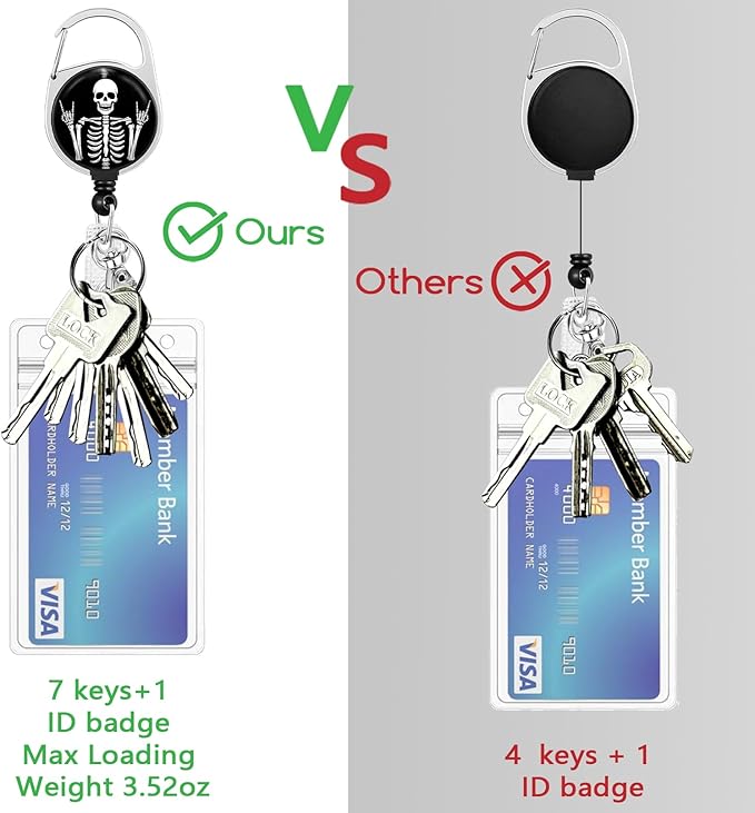 Lanyards for Id Badges, Funny Badge Holder with Retractable Badge Reel Clip, Skull Skeleton Rock Work Name Tag Keychain Lanyard Vertical ID Card Protector for Women Nurse Doctor Teacher Student