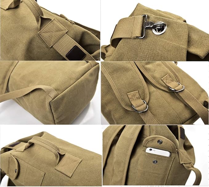 Military Duffel Bag Top Load Double Strap Canvas Backpack Army Travel (upgrade army green big)