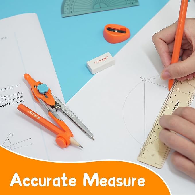 Geometry Set for Students, Math Protractor Compass with Rulers, Box of Protactor Kit for Class Supplies and School, Christmas Stocking Stuffers for Kids Toddler 12 Pcs