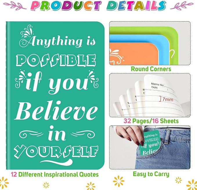 60 Pcs Mini Inspirational Notebooks Bulk with 60 Pcs Colorful Pens, Small Pocket Journal Notepads Set, Motivational Bulk Gifts for Women Men Teacher Student Kids,Fun School Office Supplies,3.5"x5.5"