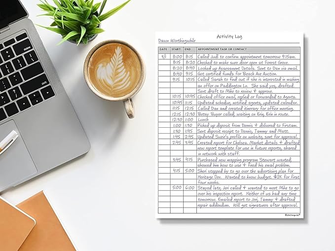 Activity Log Notepad, 60 Page Planning Pad to List a Task, Action or Contact. A Versatile Work Tool to Track Time & Organize Office Productivity. 8.5 X 11, A4 Sheets.