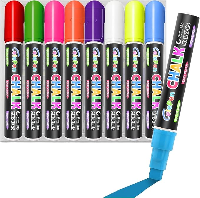 Window Chalk Markers for Cars Glass Washable, 8 Colors Jumbo Liquid Chalk Marker Pens with 10mm 3 in 1 Nib Wide Tip, Chalkboard Markers Car Window Paint Markers Pen for Auto, Mirror, Poster
