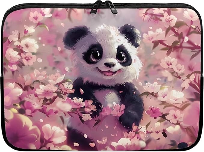 Panda Cherry Blossom Printed Computer Case Bag for Girls Boys, Washable 13 Inch Laptop Bag Carrying Case Laptop Briefcase Neoprene with Zipper, Compatible with Various Computers, Pink