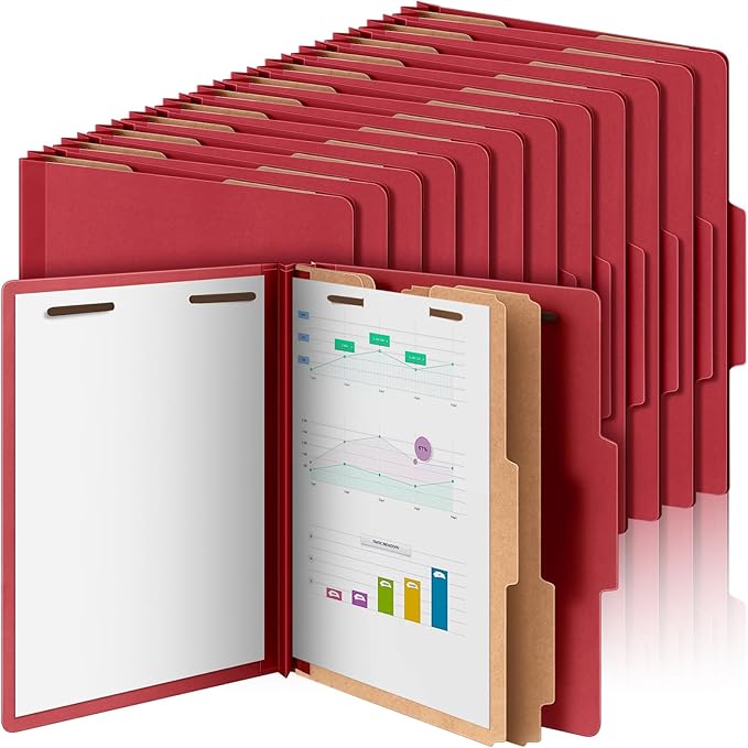 36 Pcs Classification Folders Bulk 2 Dividers File Folder with Fastener 2 Prongs Letter Size Pressboard Filefolders with 3.5 Inch Expansion for Organize Office Medical Document (Dark Red)