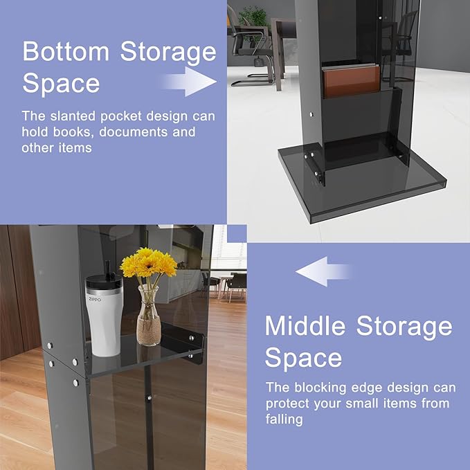 Acrylic Podium Stand with Storage Shelf,Segmented Black Lecterns & Podiums,Pulpits for Churches、Conference、Speeches、Weddings、Classroom、Concert,43" H Professional Presentation Podiums