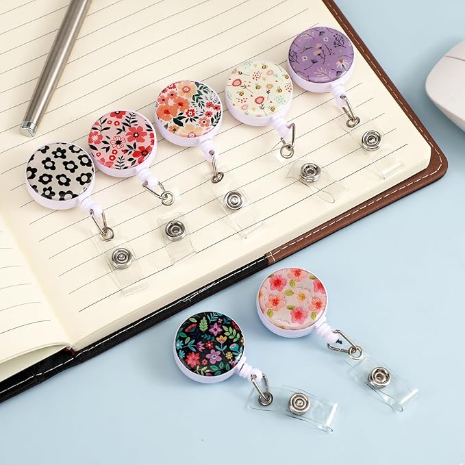 Retro Rainbow Badge Reels Holder Retractable with ID Clip for Nurse Name Tag Card Nursing for Doctor Teacher Student Employee Office Medical Work