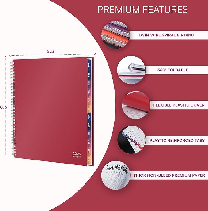 2025 Appointment Book & Planner- Ensight 6.5 x 8.5 inches, Large Tabbed Daily Hourly Weekly Planner, Calendar & Schedule Book 30-Minute time Slots, Business & Personal Planner Jan 2025- Dec 2025- Maroon