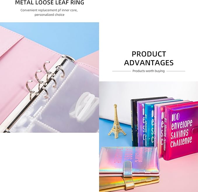 100 Envelopes Challenge Binder Savings Challenges Book, A5 Money Saving Planner Cash Envelope Budget Binder with Erasable Pen, Easy and Fun Way to Save $5,050, 10,000 and $500 (Dazzle Silver)