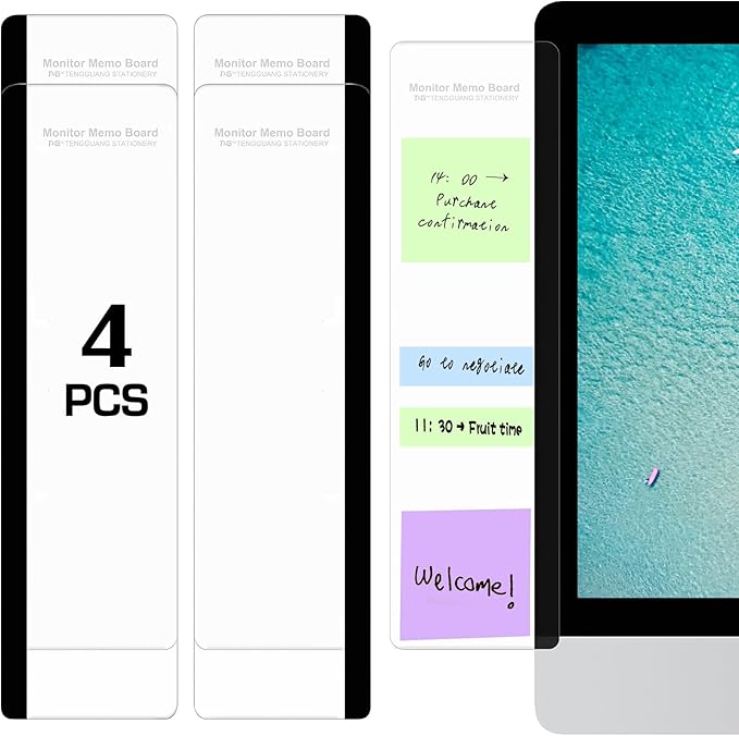 Monitor Memo Board, 4PCS Transparent Computer Monitor Memo Board, Monitor Side Panel Creative Desktop Memo Board, Acrylic Desktop Memo Board, Computer Sticky Note Holder for Home Office