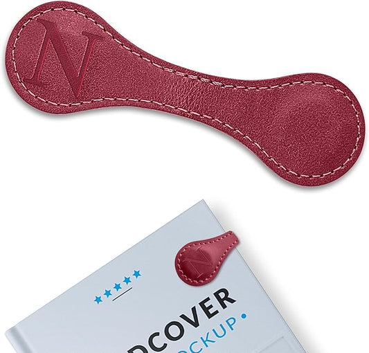 Personalized Leather Magnetic Bookmarks (1 Pack) Vintage Custom Engraved Initial ID Identification Book Marker Clip Gift for Book Lover Avid Readers (Letter N, Red)