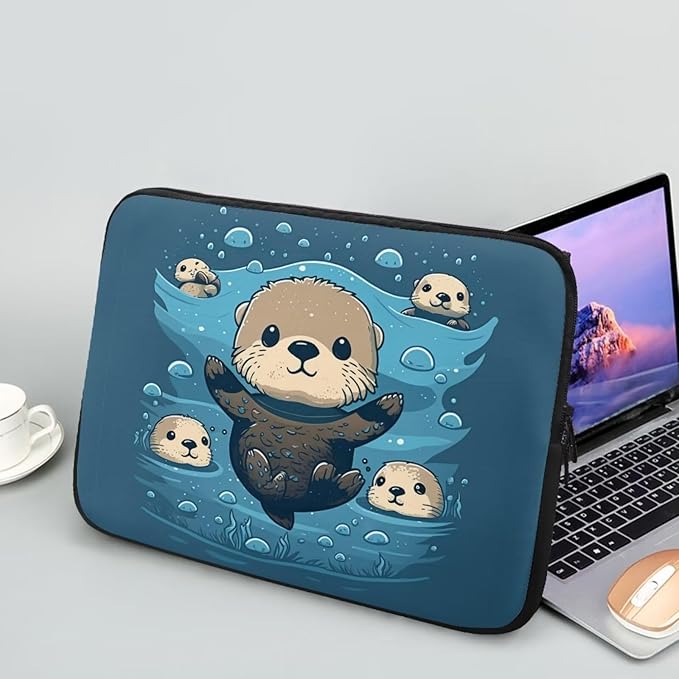 Sea Otter Computer Sleeve for Women 12 inch Laptop Sleeve Durable Lap Top Case with Multiple Uses Tablet Bag Teen Girls Laptop Carrying Case Briefcase Navy Blue