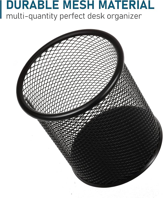 QYH Metal Pencil Holder for Desk Mesh Pen Cup 4 Packs Black Pen Organizer Office 3.54x3.93 Inch