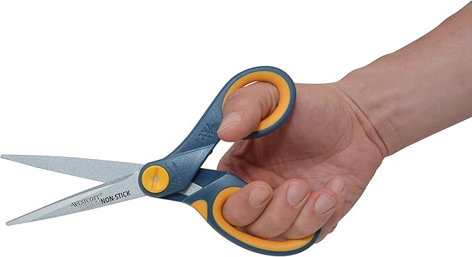 Westcott 8" Straight Titanium Bonded Non-Stick Scissors with Adjustable Glide Feature 2 Pack (16550), Grey/Yellow